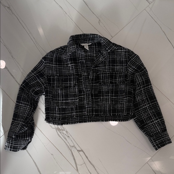 H&M Black and White Plaid Pea Coat - Picture 1 of 3